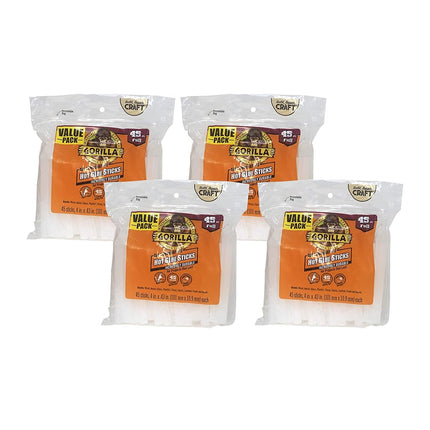 Gorilla 105983 Bâtons de colle chaude pleine grandeur de 4 pouces, paquet de 4, transparent, paquet de 4