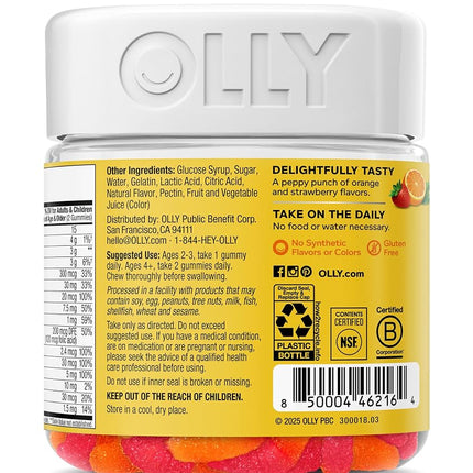 OLLY Kids Multivitamin Gummy Worms, Overall Health and Immune Support, Vitamins and Minerals A, C, D, E, Bs and Zinc, Chewable Supplement, Sour Fruit Punch, 45 Day Supply (70 Count)
