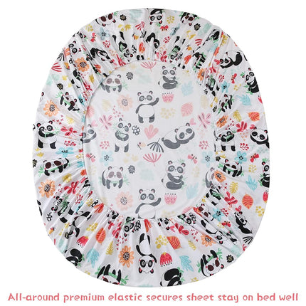 JSD Panda Floral Kids Sheet Set Full 4 Piece, Printed Microfiber Bed Sheets for Boys Girls Deep Pocket