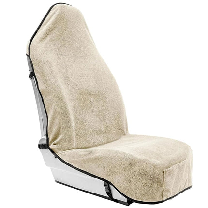 Season Guard Waterproof Towel Seat Cover with Non Slip Grip - Washable Carseat Protector Great for Gym Workout - Universal Terry Cloth Seat Cushion with Pocket Fit for Car SUV Van Truck 1pcs Beige