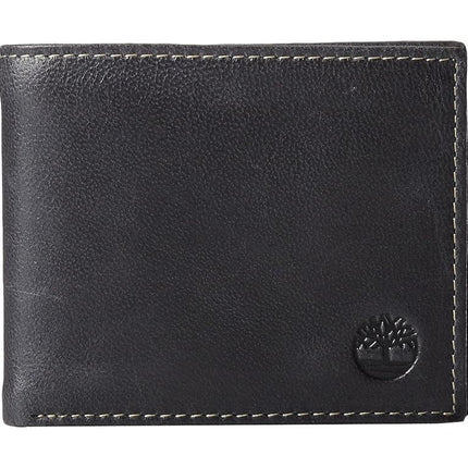 Timberland Men's Leather Wallet with Attached Flip Pocket, Black (Cloudy), One Size