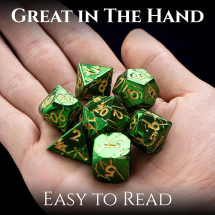Metal Dice for DND - Ancient Cracked Lightning - Green Gold Cracks