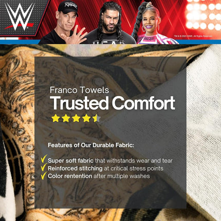 WWE Wrestling Kids Super Soft Bath/Pool/Beach Soft Cotton Terry Hooded Towel Wrap, 24 in x 50 in, (100% Officially Licensed Product) By Franco