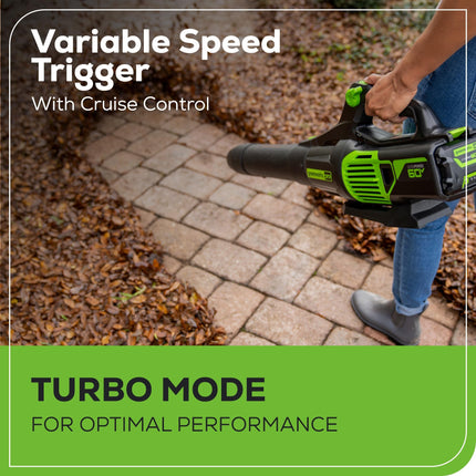 Soplador de hojas sin escobillas Greenworks 60 V 700 CFM, batería de 5.0 Ah y cargador rápido