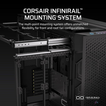 CORSAIR 9000D RGB AIRFLOW Super Full-Tower PC Case – Fits up to 18x 120mm, 7x 140mm, or 4x 200mm Fans – InfiniRail™ Fan Mounting – iCUE LINK System Hub Included – No Fans Included – Black