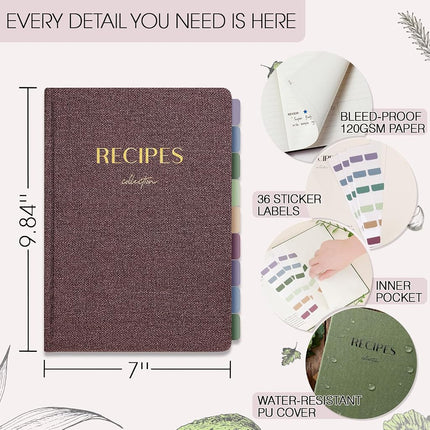 hi!SCI Blank Recipe Book to Write in Your Own Recipes, Large Recipe Notebook with 192 Pages, 7" x 10" Hardcover Recipe Journal for Family Cooking Lover (Wine)