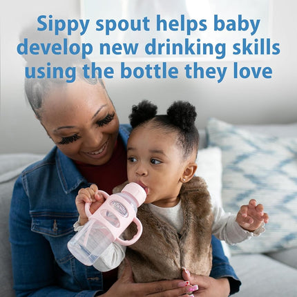Dr. Brown’s Narrow Transitional Sippy Bottle with Silicone Handles 8oz 250mL Pink 1-Pack