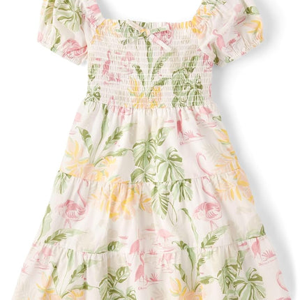 The Children's Place Girls' Short Sleeve Smocked Summer Dresses, Simply White Floral, Small