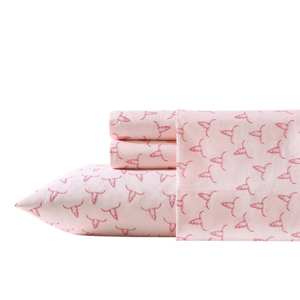 Wrangler - Draps de lit Twin XL, Literie Respirante et Infroissable avec Taie d'Oreiller Assortie, Légers pour une Utilisation Toute l'Année, Essentiels de Dortoir (Crânes de Bœuf Roses)