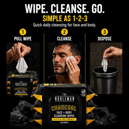 4 lingettes nettoyantes au charbon pour le visage et le corps, 120 unités