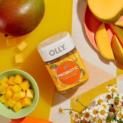 OLLY Probiotic Gummy, 25 Day Supply (50 Gummies), Tropical Mango, Probiotics, Live Cultures, Chewable Supplement