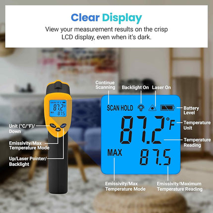 Etekcity Infrared Thermometer Upgrade 774, Heat Temperature Temp Gun for Cooking, Laser IR Surface Tool for Pizza, Griddle, Grill, HVAC, Engine, Accessories, -58°F to 842°F, Yellow