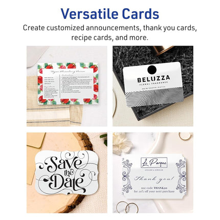 Cartes rectangulaires imprimables Avery, coins arrondis, technologie Sure Feed, 10,2 x 15,2 cm, papier cartonné blanc brillant, impression bord à bord, laser/jet d'encre, 100 au total, idéales pour les cartes postales et les cartes de remerciement