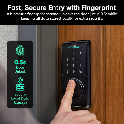 Wyze Auto-Lock Bolt v2, Fingerprint Keyless Entry Smart Lock, AI Learning Scanner with Wi-Fi Front Door Lock Deadbolt, Auto-Lock, 8 Months Battery, Anti-Peep Keypad, Backup Keys