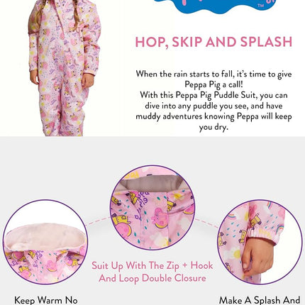 Peppa Pigl Puddle Suit | All in One Waterproof for Kids | Girls Rain Suit | 3-4 Years