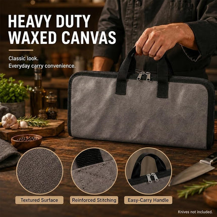 QEES Knife Roll,Heavy Duty Knife Bag,Waxed Canvas knife Case with 4 Slots For Knives & Kitchen Tools,Chef Knife Bag With Handle.Portable Knife Roll Bag For Chefs Culinary Traveling.Knives Pouch
