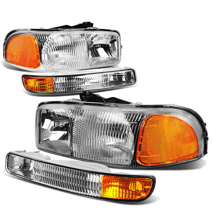DNA Motoring HL-OEM-SIE99-4P-CH-AM Chrome Amber He
