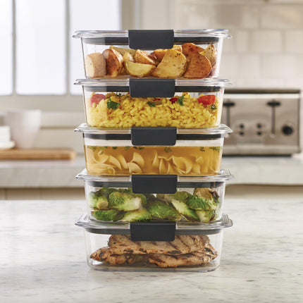 Recipientes para Alimentos Rubbermaid Brilliance de 10 Piezas con Tapas para Almuerzo, Preparación de Comidas y Sobras, Aptos para Lavavajillas, 3.2 Tazas, Transparente/Gris