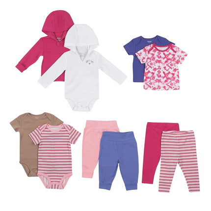 Hanes unisex-baby Clothes, Flexy Warm Weather Wardrobe, Girls & Boys 10-piece Set, Pink/Purple, 0-6 Months