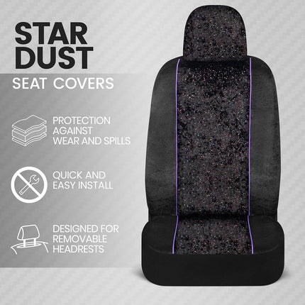 Dark Theme Fresh-Protect Sideless All Protection Unique Fun Graphic Design Seat Belt Side Airbag Armrest Compatible Protective Universal Auto Cars Front Seat Covers -2 Piece Stardust