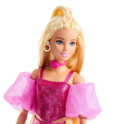 Barbie Deluxe Style Doll #5 in Metallic Pink Outfit, Blonde Hair, Sparkly Corset Top and Shiny Pants with Accessories like Rose Necklace and Handbag, JFP40
