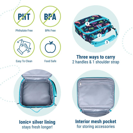 Wildkin ECO rPET Next Gen Lunch Box for Boys and Girls - Durable Exterior and Insulated Interior with Multiple Carrying Options, Keep Your Food Fresh for School & Travel Lunch Box - Darling Dinosaurs