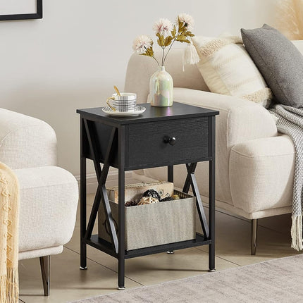 VECELO End Tables, Modern Nightstand with Drawer & Shelf, Night Stand for Bedroom Living Room,Industrial Metal Frame