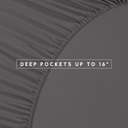 Juego de edredón Elegant Comfort Silky Soft Dobby Stripe de 8 piezas en una bolsa, incluye juego de sábanas inteligentes de 4 piezas, faldón de cama, edredón, fundas de almohada a juego y fundas decorativas - Twin/Twin XL, gris