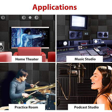 FONESO Acoustic Panels, High Density Soundproof Foam Panels for Walls, Sound Absorbing Panels, Acoustic Foam Panels Fire Resistant for Studio Recording (Black, 1"x12"x12" 12Pack(with Adhesive))