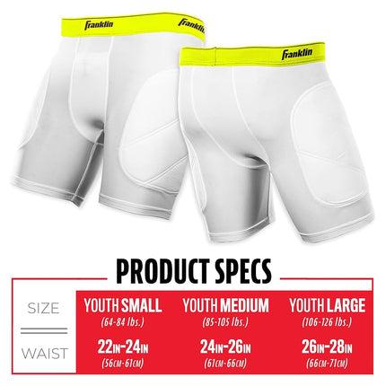 Franklin Sports Short de compression de baseball pour enfant – Sous-vêtement de compression de baseball pour enfant avec poche pour coquille – Short de baseball rembourré pour enfant – Jeune petit – Jaune