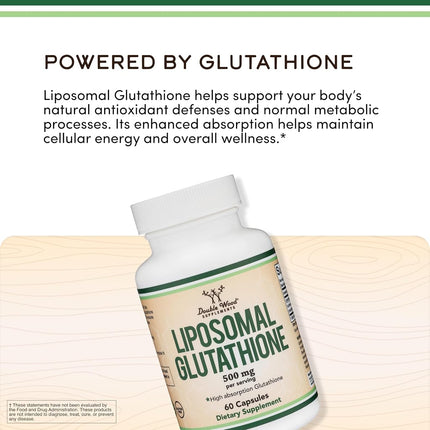 Double Wood Supplements Liposomal Glutathione Supplement 500mg per Serving, 60 Capsules (Vegan Safe, Manufactured in The USA, Non-GMO) Max Absorption Liposomal Glutathione by
