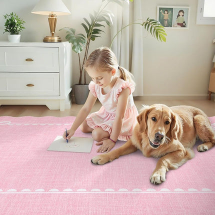 GarveeHome Scalloped Bow Rug 3x5 Washable Pink Rugs for Bedroom Living Room