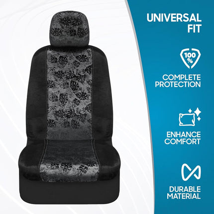 BDK Floral Theme Fresh-Protect Sideless All Protection Universal Auto Cars Front Seat Covers - 2 Piece Midnight Blue