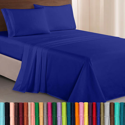 Elegant Comfort Luxurious 1500 Thread Count Egyptian Quality Three Line Embroidered Softest Premium Hotel Quality 4-Piece Bed Sheet Set, Wrinkle and Fade Resistant, King, Royal Blue