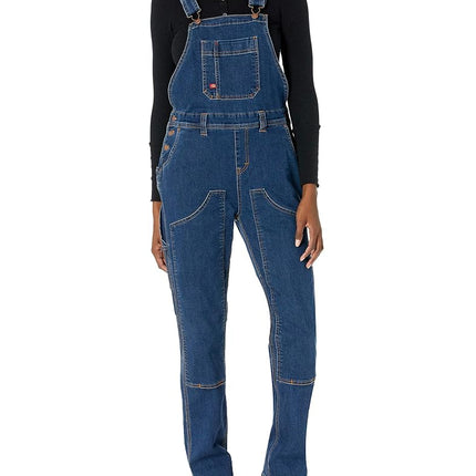 Dickies Women's Denim Double Front Bib Overalls, Dark Stone Wash, XL