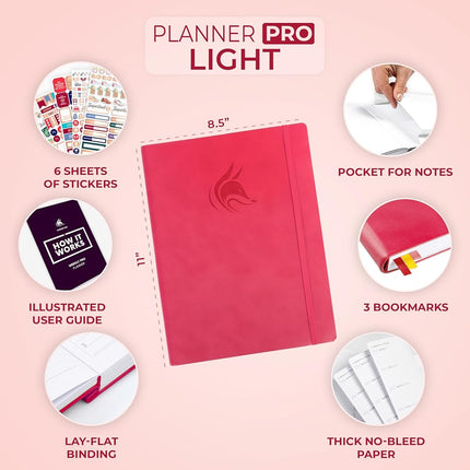 Clever Fox Planner PRO Light – Weekly & Monthly Life Planner to Increase Productivity, Time Management and Hit Your Goals, 8.5x11″ (Dark Pink)
