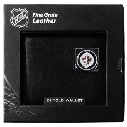 NHL Winnipeg Jets Leather Bi-Fold Wallet Packaged in Gift Box, Black