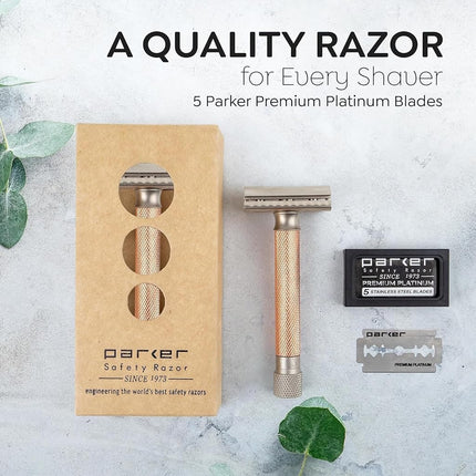 Parker Variant Adjustable Double Edge Safety Razor and 5 Parker Premium Blades (Rose Gold)