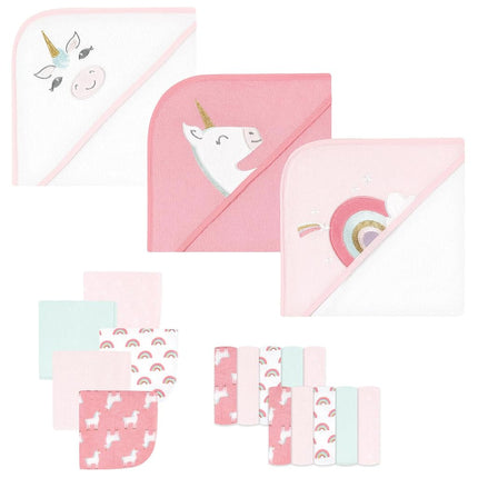 Hudson Baby Toalla con capucha de animales para bebé unisex, paquete de 3 y 15 toallitas, unicornio, talla única