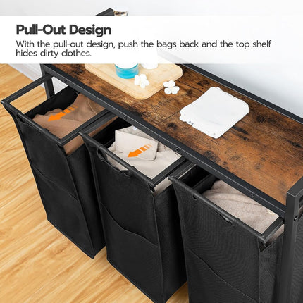 HOOBRO Laundry Sorter 3 Section,Rolling Laundry Hamper with Wheels, 3 × 11.5 Gal (43.5 L), Pull-Out and Removable Oxford Fabric Laundry Bags, Rustic Brown and Black BF76XY01