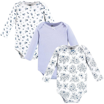 Hudson Baby unisex-baby Cotton Long-sleeve Bodysuits, Blue Toile, 3-6 Months