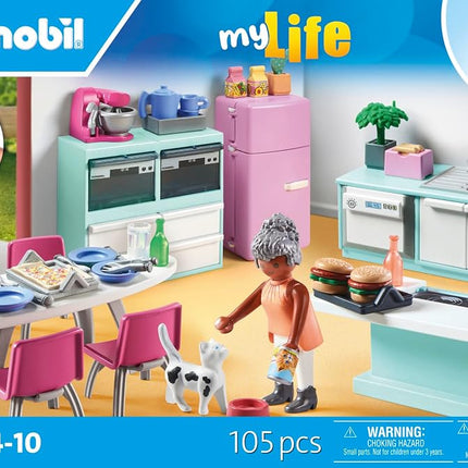 Playmobil 71608 myLife: Kitchen with dining place, fully equipped kitchen for detailed role-playing, made from over 80% recycled and bio-based materials, play sets suitable for children ages 4+