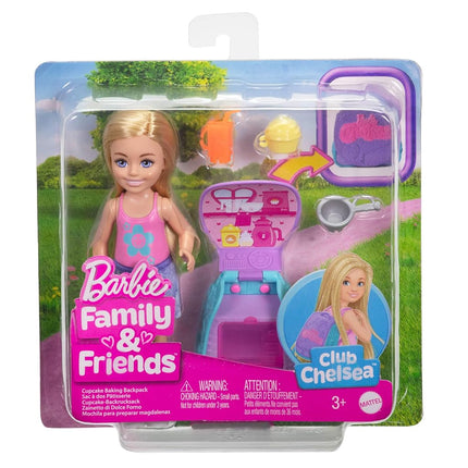 Barbie Family & Friends Cupcake Baking Backpack Blonde Chelsea Doll, Wearable Backpack with Baking Play Pieces, JBF46