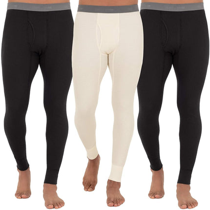 Fruit of the Loom Men's Recycled Premium Waffle Thermal Underwear Long Johns Bottom (1, 2, 3, and 4 Packs) Pajama, Black/Black/Natural, 4X-Large (Pack of 3)