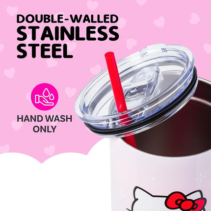 Silver Buffalo Hello Kitty Holiday Outfit Snowflakes Red Bow Dress Color Option 40oz Stainless Steel Tumbler w Handle