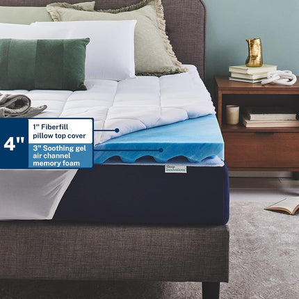 Colchón Superior de Espuma Viscoelástica de Doble Capa Sleep Innovations de 10 cm, Tamaño California King, Soporte Ultra Suave, Espuma Viscoelástica de Gel Refrigerante de 7.5 cm más Cubierta de Colchón Suave y Esponjosa de 2.5 cm