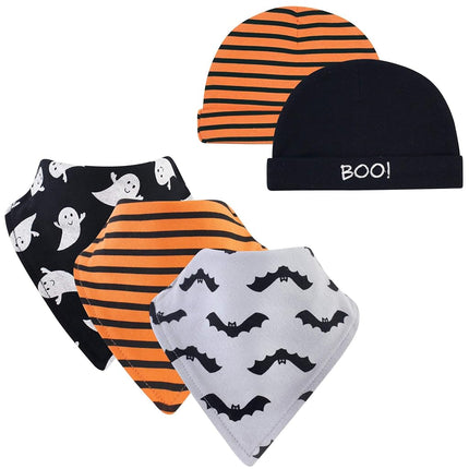 Hudson Baby Set de babero y diadema o gorro de algodón unisex para bebé, fantasma, talla única