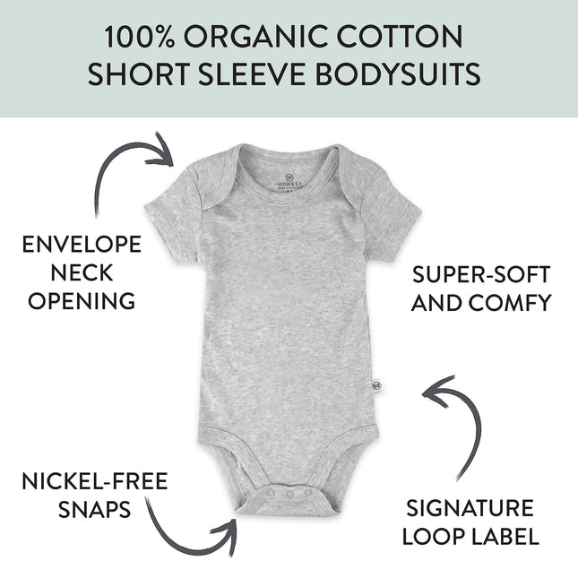 HonestBaby 10-pack Short Sleeve Bodysuits One-piece 100% Organic Cotton for Infant Baby Boys, Girls, Unisex, Prep School Rebel Boy, 12 Months