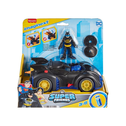 Fisher-Price Imaginext DC Super Friends Batman Toys Shake & Spin Batmobile with Poseable Figure for Preschool Pretend Play Ages 3+ Years, HRP08