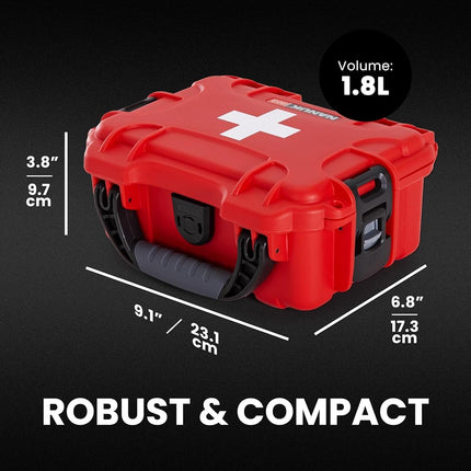 NANUK 903 - Small Waterproof First Aid Kit 78pcs – Pre-Stocked First Aid Emergency Kit with Bandages, Tick Removal Tool, and More – Dustproof, Impact-Resistant, Floats (7.4" x 4.9" x 3.1") – Red